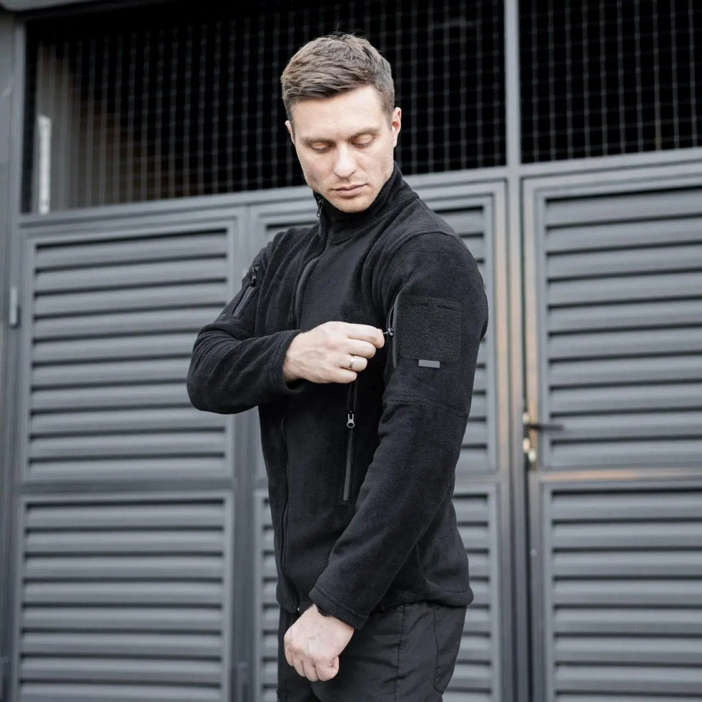 Тепла флісова тактична кофта для армії зсу, Армійська кофта чорного кольору з кишенями на блискавці розмір XXL Кам'янець-Подільський - фото 5