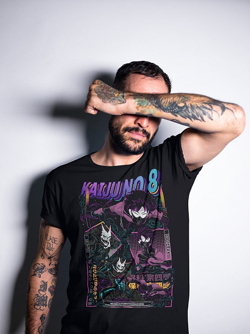 Футболка для хлопчика з аніме принтом Каіджу Н Міна Асхіро оверсайз (зріст від 165 до 180) Чорний AnimeJ0083m Дніпро - фото 1