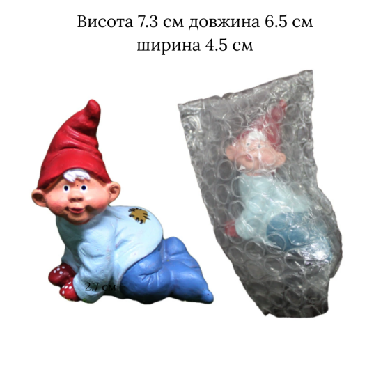 Гном-малыш 7.3 х 6.5 см фигурка из полистоуна для мини-сада Одесса