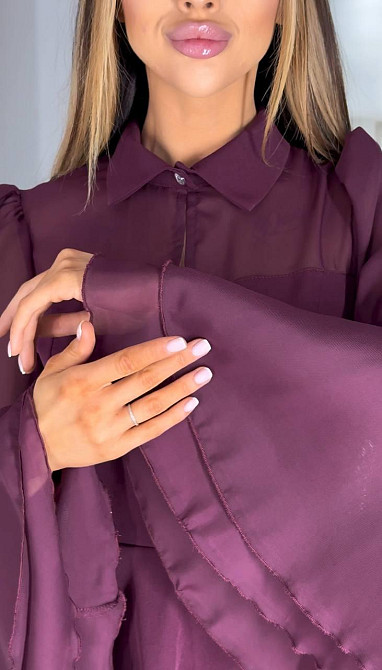 Женское нежное платье с шифоновыми рукавами и воланами костюмка + шифон Марсал, 46/48 Одесса - изображение 4