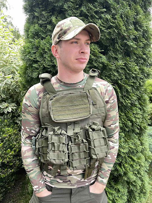 Плитоноска с подсумками Кордура 1000D + 4 кармана для магазинов (без плит) Оливковый Киев - изображение 3