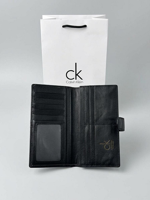 Чоловічий довгий шкіряний гаманець на кнопці Calvin Klein (1342) Київ - фото 4