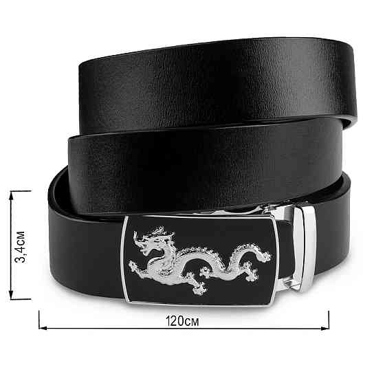 Ремень мужской серебристый дракон Vintage 20256 Черный Киев