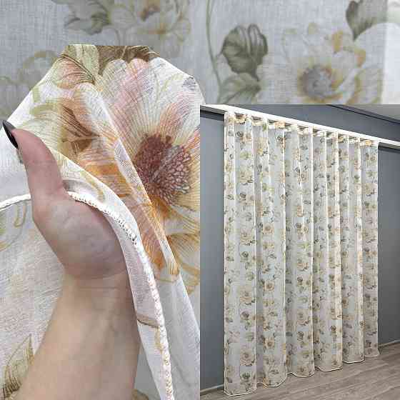 Тюль VR-Textil 1865т Flora Батист Белый с зеленым и оранжевым 300х270 см (42-0823) Киев