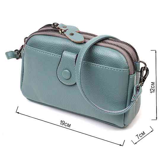 Модна сумка-клатч у стильному дизайні з натуральної шкіри 22087 Vintage Сіро-блакитна Київ