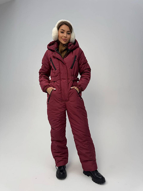 Женский теплый комбинезон из плащёвки на синтепоне Бордовый, 42/44 Одесса - изображение 1