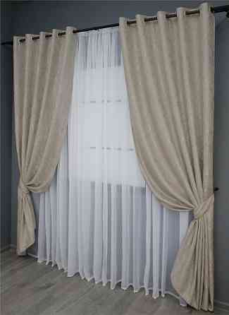 Комплект штор на люверсах VR-Textil Льон мармур Pavliani № 1177ш 150х250 см 2 шт Сіро-бежевий (37-0040) Київ