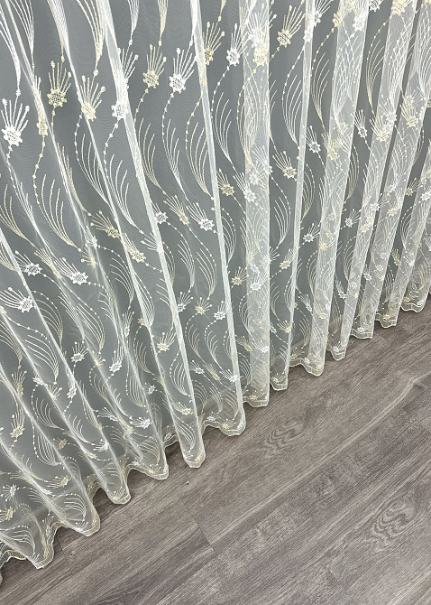 Тюль VR-Textil 2014т Фатин з вишивкою та люрексом Молочний з золотистим 200х270 см (42-1163) Київ - фото 8