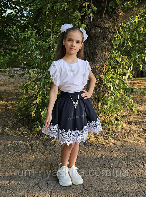 Комплект школьной формы блузка короткий рукав и юбочка с кружевом 116-134 Кривой Рог - изображение 1
