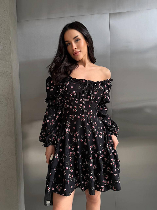 Женское вечернее романтичное платье с принтом цветочным Черный, 44/46 Одесса - изображение 10