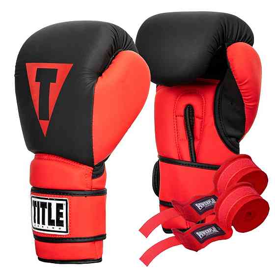 Боксерські рукавиці TITLE Boxing Guts and Glory Black/Red XL 16oz (бинти 4м. в комплекті) Кам'янське