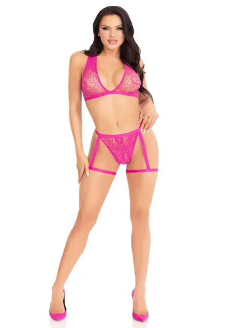 Комплект Leg Avenue Lace Bra Top and Panty with Garters One Size Pink Львов - изображение 4