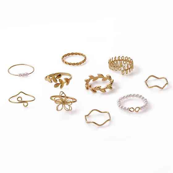 Набор колец на фаланги из 10 штук золотистый Киев