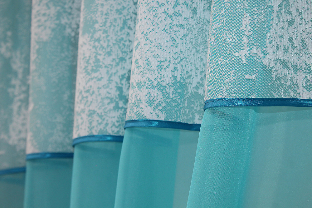 Кухонні штори VR-Textil № 084к з ламбрекеном і підв'язками лазурний з білим 280х170 см (52-0824) Київ - фото 4