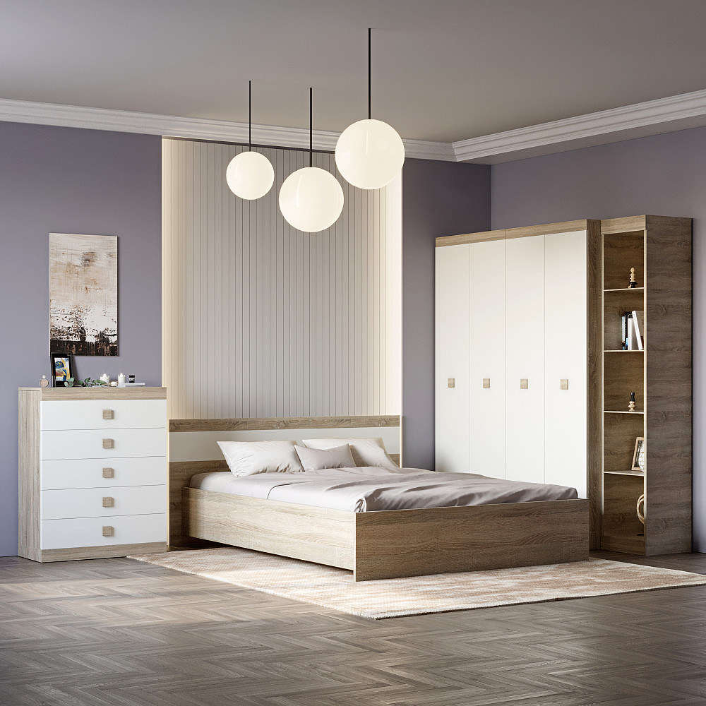 Спальня Соната Эверест Комплект 10 (модульная - 5 элементов) дуб сонома + белый (DTM-2605) Днепр - изображение 1