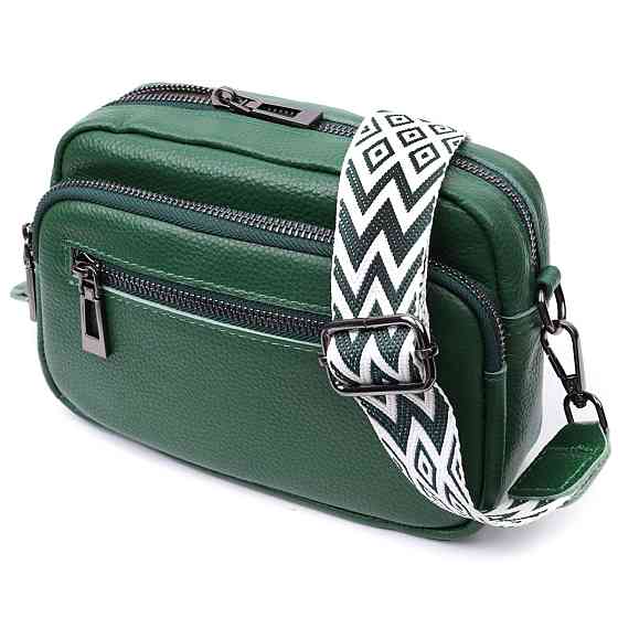 Яскрава жіноча сумка з накладною кишенею з натуральної шкіри Зелена (Vintage) Київ