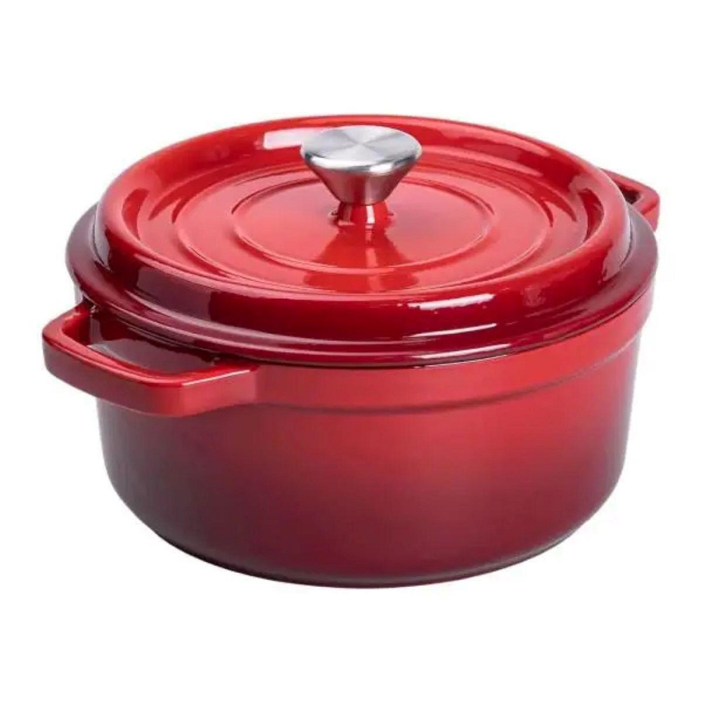 Каструля чавунна емальована 3 л з кришкою Ø24 см Червона HP-1-3R Київ - фото 2