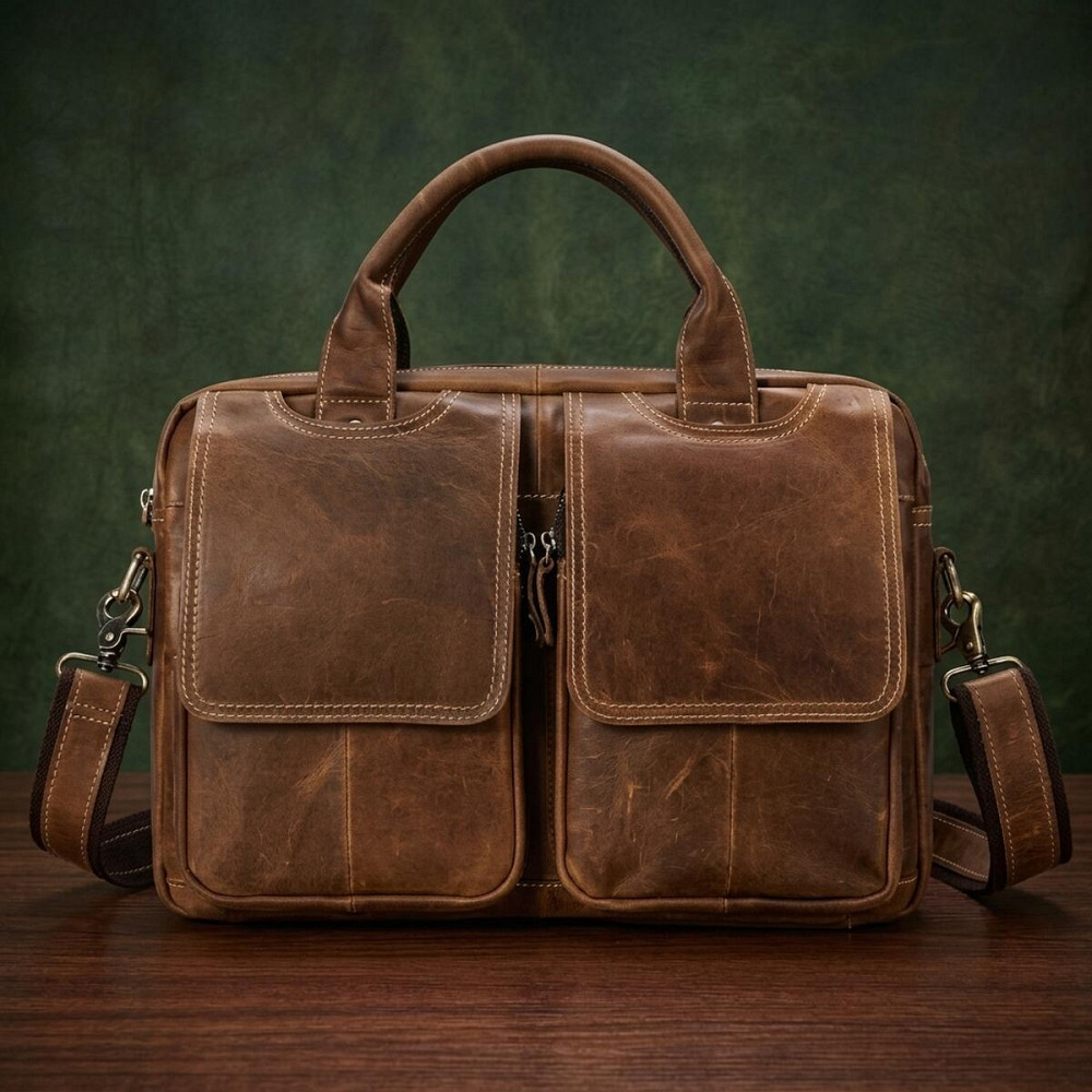 Сумка для ноутбука из натуральной кожи Vintage 14867 Коричневая Киев - изображение 8