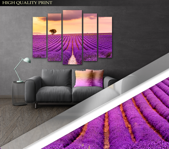 Модульна картина у вітальню / спальню Захід у Полі лаванди Art-402_5 ( 80х118см ) Київ