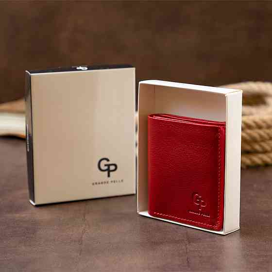 Вертикальне глянсове портмоне з накладною монетницею Червоне (GRANDE PELLE) Київ