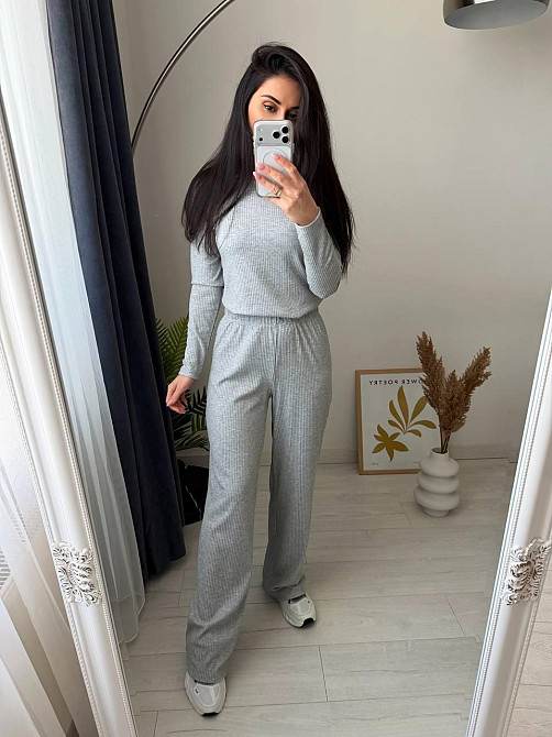 Жіночий стильний повсякденний костюм-двійка турцький рубчик Сірий, 42/44 Одеса - фото 1
