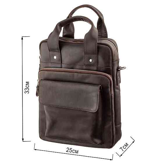 Вінтажна сумка під А4 вертикального формату в матовою шкірі 11166 SHVIGEL, Коричнева Київ