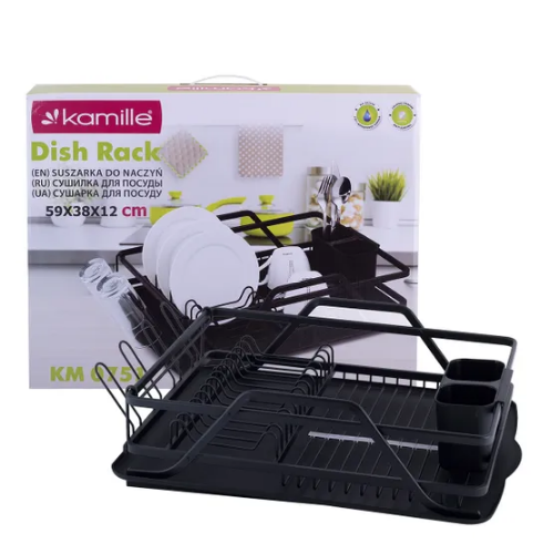 Сушарка для посуду 59*38*13см з піддоном алюміній чорний 751 KAMILLE Житомир - фото 6