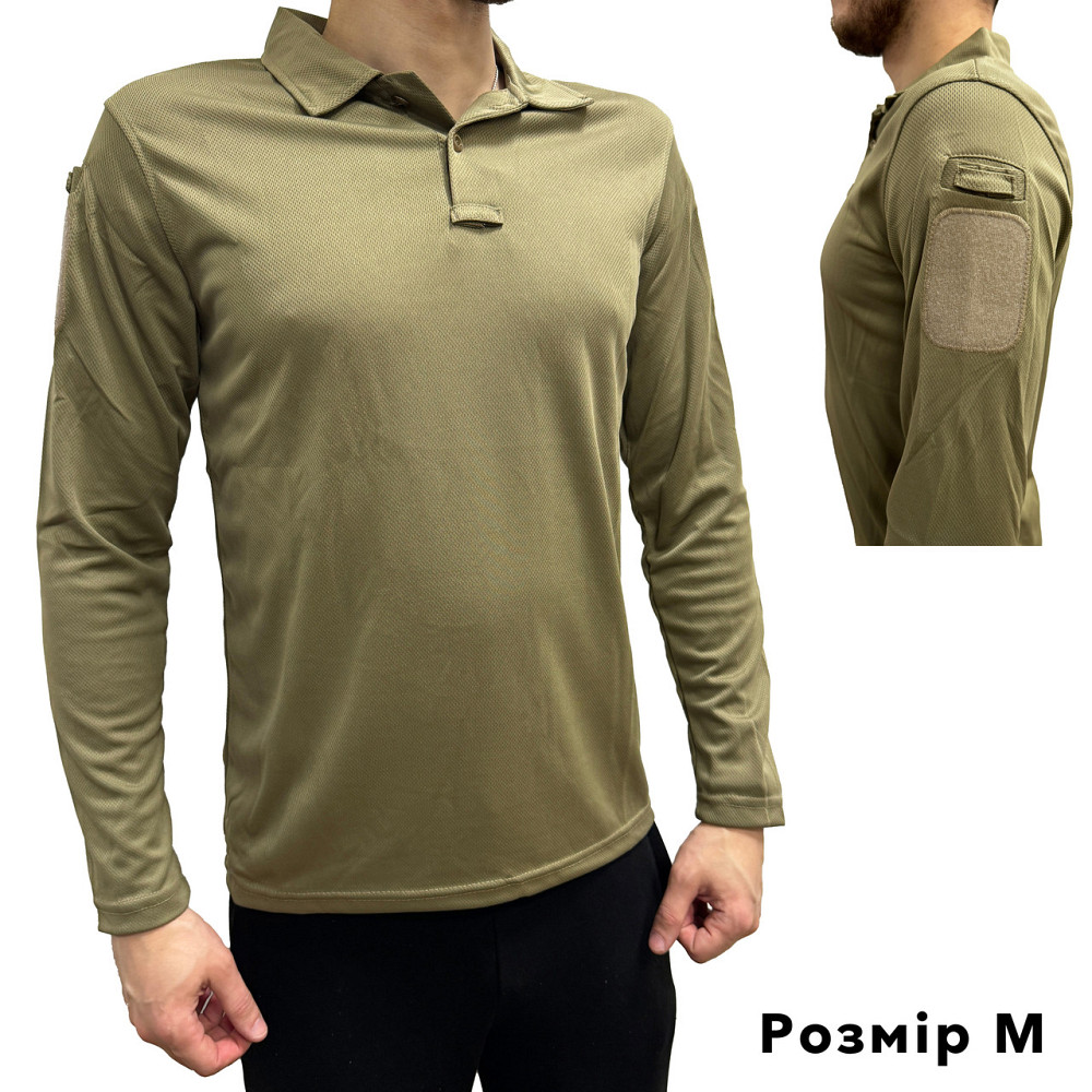Поло для мужчин с долгим рукавом, тактическая рубашка с липучками на рукавах Бежевый М Каменец-Подольский - изображение 1
