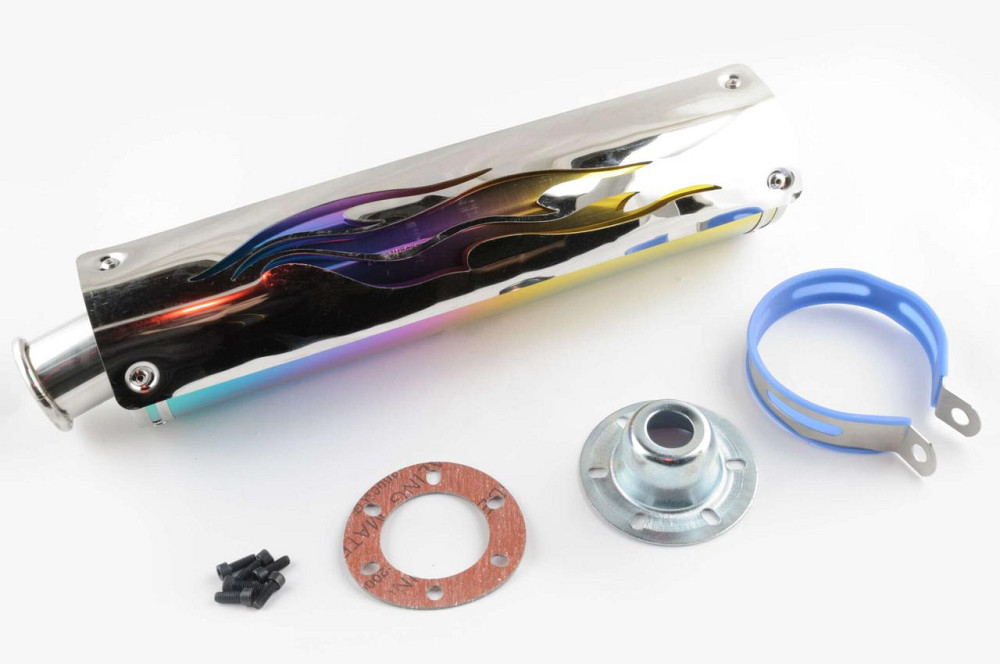 Глушитель (тюнинг) 420*10 см, креп. Ø78mm (нержавейка, пламя, с накладкой, прямоток, mod:2) Мукачево - изображение 1