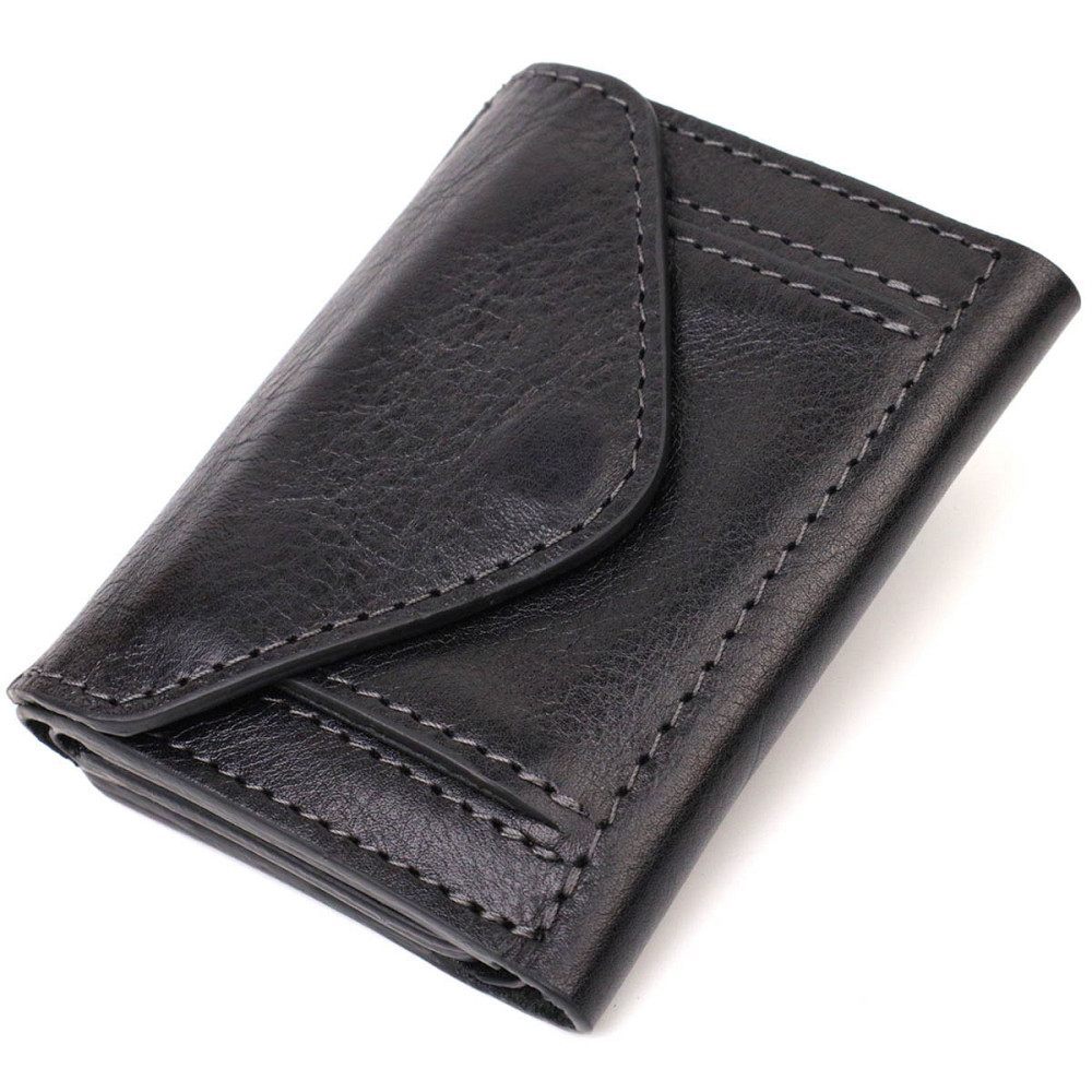 Практичное портмоне унисекс в три сложения GRANDE PELLE 16789 Черный Киев - изображение 2