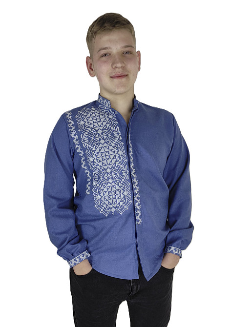 Молодіжна чоловіча натуральна вишиванка на ґудзиках Київ - фото 1