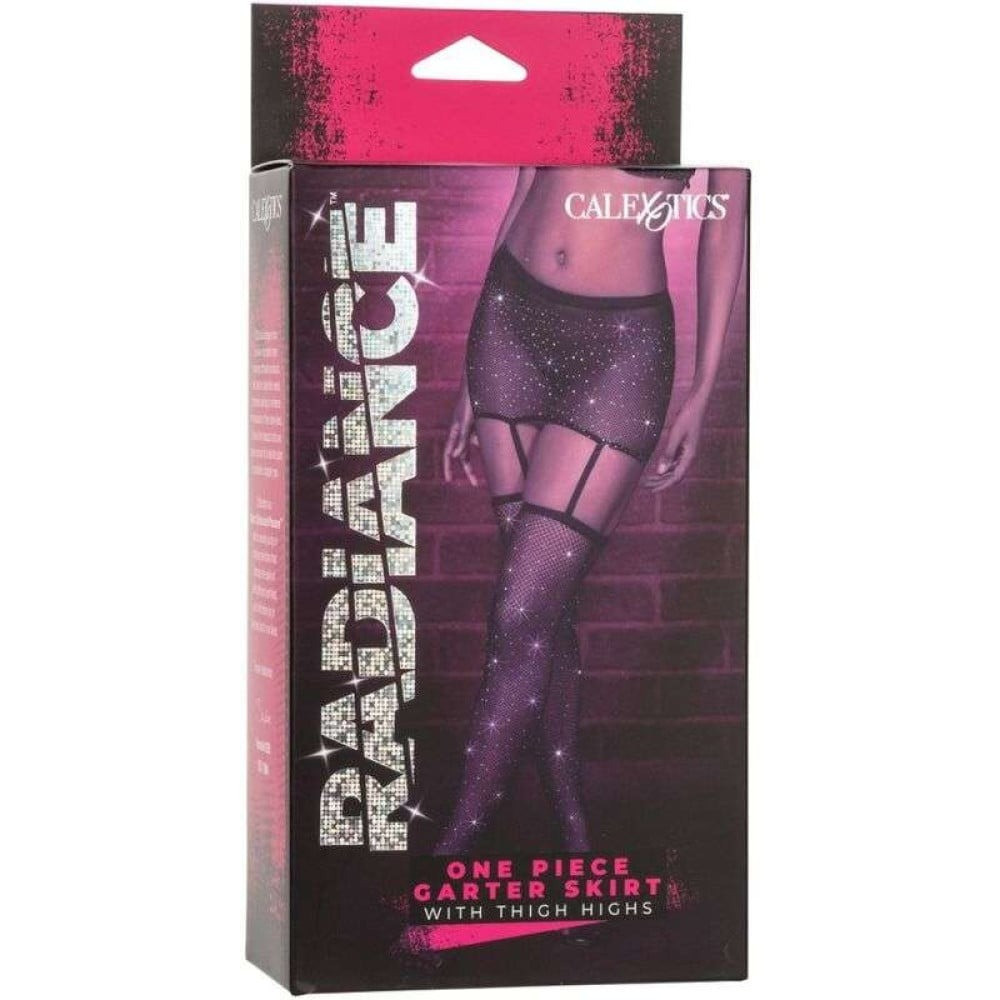 Пояс-спідниця із панчохами у сітку зі стразами Calexotics Garter Skirt Thigh Highs, чорний Sex Aura Київ - фото 4