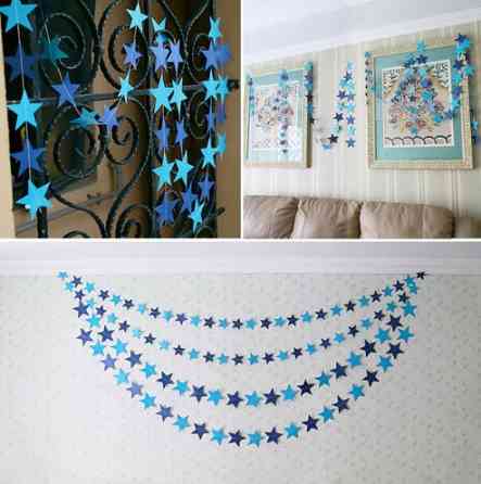 Гирлянда Звездочки на нитке 4 м на 7 см сине-голубой Киев