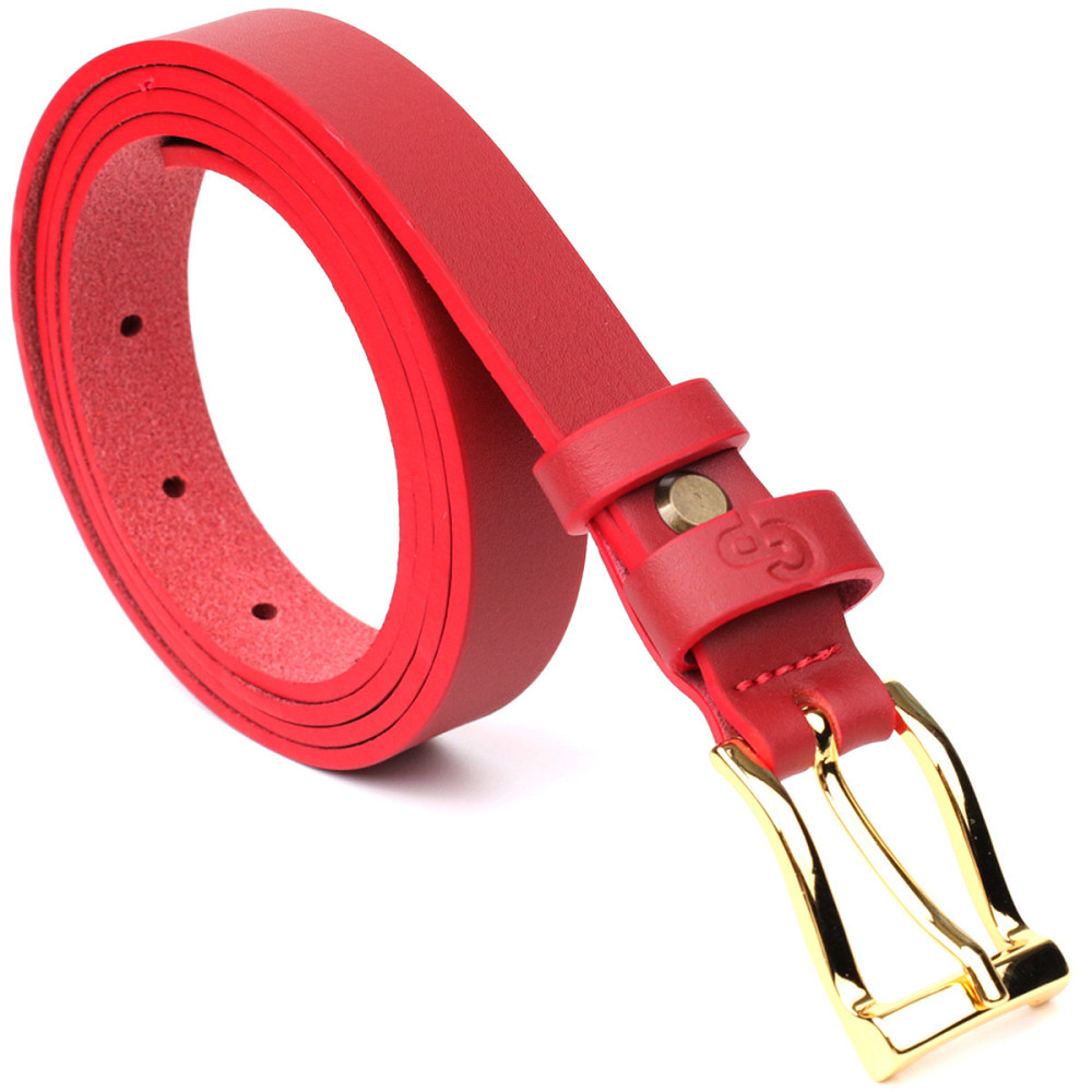 Яркий тонкий кожаный ремень для женщин Красный (GRANDE PELLE) Киев - изображение 9