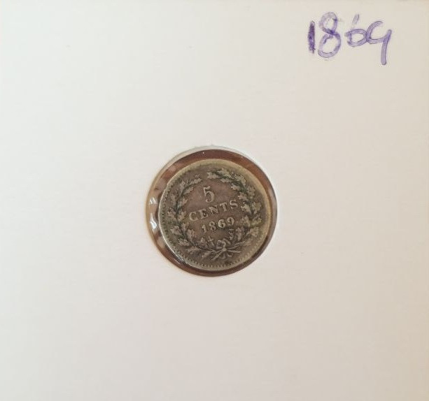 Нидерланды 5 центов 1869 г., 'Король Виллем III (1849-1890) (в холдере) Полтава - изображение 1