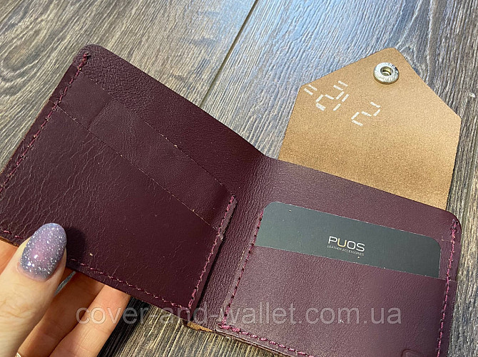Компактный кожаный кошелёк ручной роботы бордового цвета Puos 545661 Киев - изображение 2
