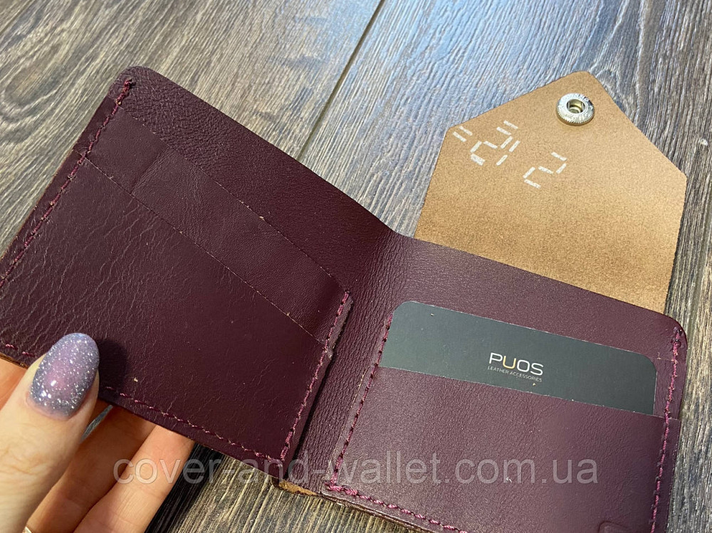 Компактний шкіряний гаманець ручної роботи бордового кольору Puos 545661 Київ - фото 2