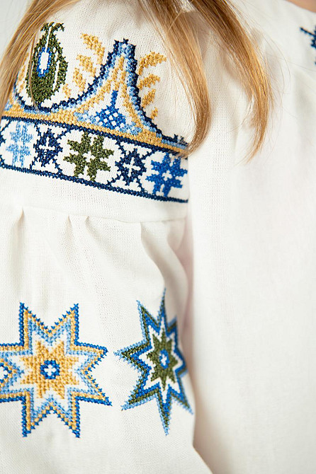 Вышиванка для девочек, молочная, льняная, с длинным рукавом, топ Киев - изображение 5