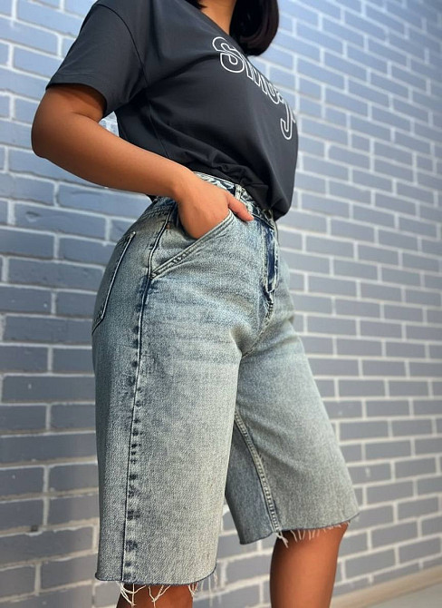 Шорты женские джинсовые SL Denim 1001 бермуды оверсайз SKATER косые карманы голубые, голубой, 36 Киев - изображение 16