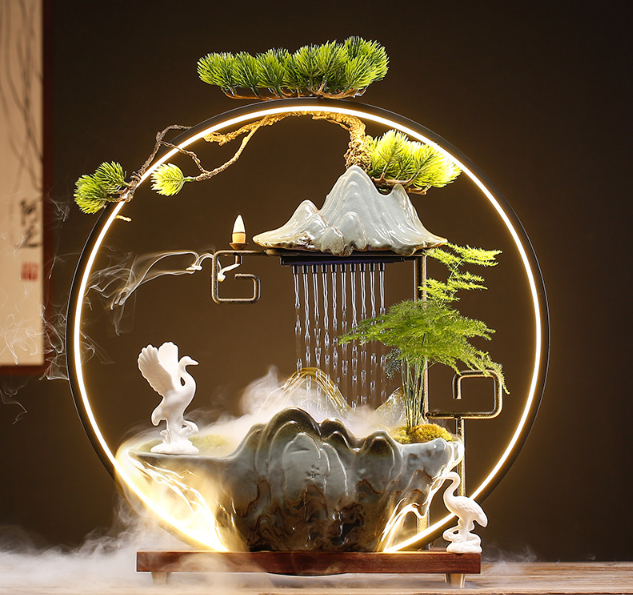 Декоративный водопад 52х50 см БОЛЬШОЙ, фонтан, увлажнитель воздуха, светильник 5в1!! ТУЧКА с птичками Кременчуг - изображение 1