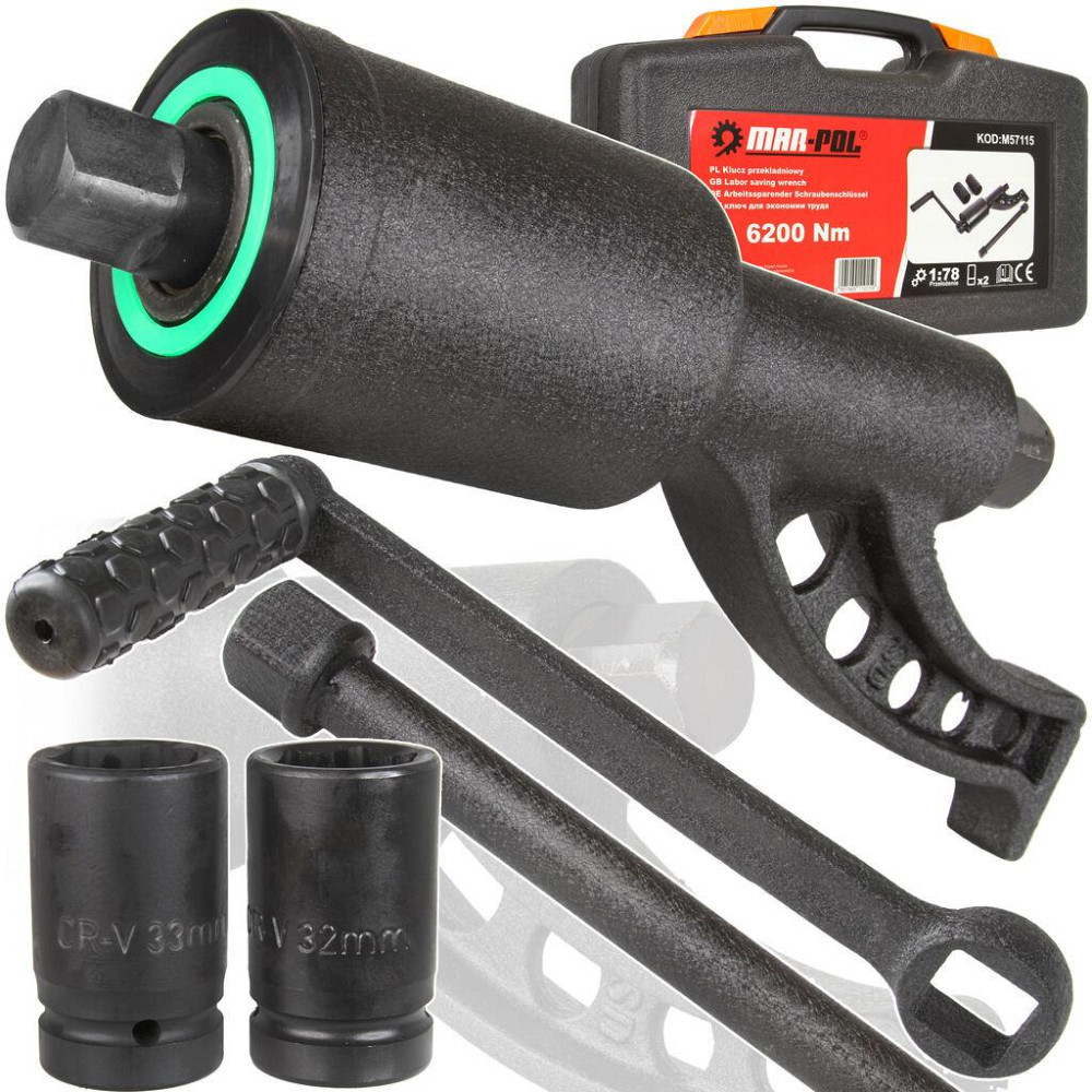 Планетарний колісний редукторний ключ з головками 6200 Нм в кейсі Mar-Pol (M57115) Нововолинськ - фото 1
