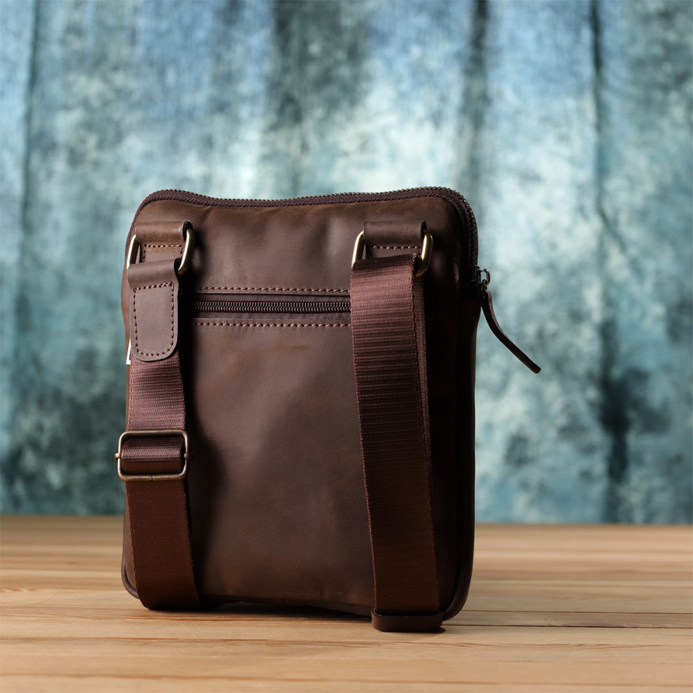 Практична сумка для чоловіків на плече з натуральної вінтажної шкіри Shvigel 23149 Коричневий Київ - фото 10