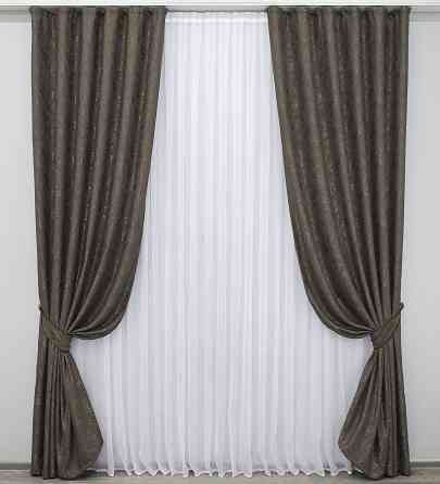 Комплект готовых штор VR-Textil Лен мрамор Pavliani № 1288ш Темное какао 100х270 см 2 шт (31-550) Киев