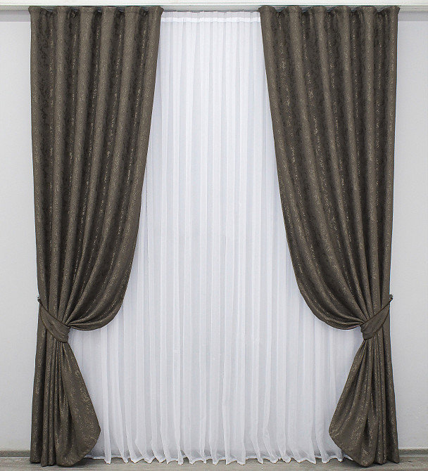 Комплект готовых штор VR-Textil Лен мрамор Pavliani № 1288ш Темное какао 100х270 см 2 шт (31-550) Киев - изображение 2