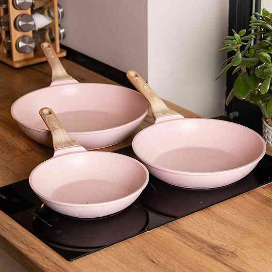 Набор из 3 розовых сковородок с толстым дном MGC Киев