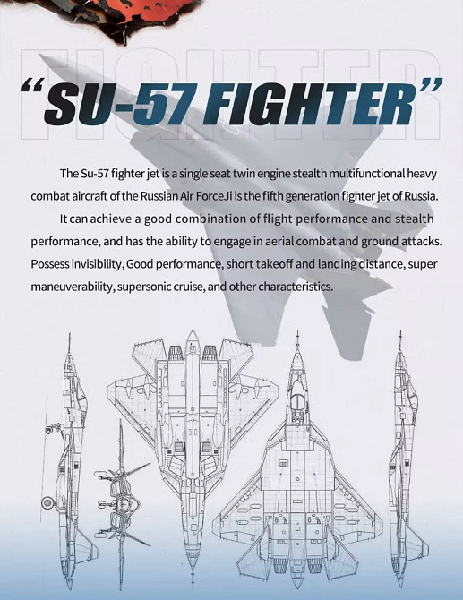Літак іграшковий на радіокеруванні FX657 SU57 в подарунковій коробці комуфляж сірий Київ - фото 10