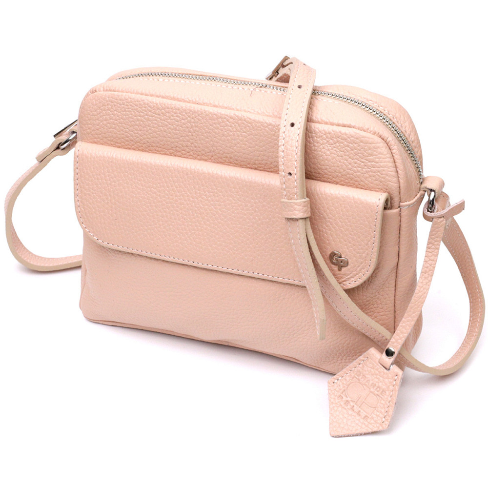 Красива сумка жіноча крос-боді з натуральної шкіри GRANDE PELLE 11694 Пудровий Київ - фото 10