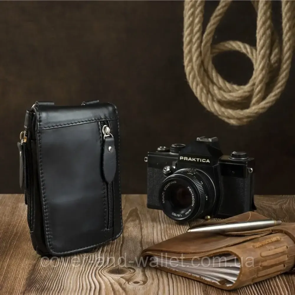 Маленькая кожаная мужская сумка на пояс Vintage 14691 Киев - изображение 10