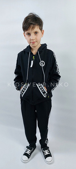 Детский  спортивный костюм  для мальчика двунитка на весну в черном цвете 116,128 Николаев - изображение 1