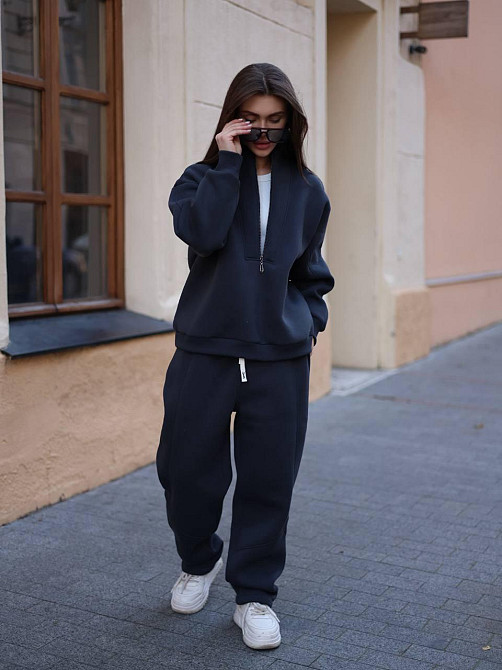 Жіночий теплий повсякденний костюм вільного крою турецька тринитка на флісі Графіт Одеса - фото 4